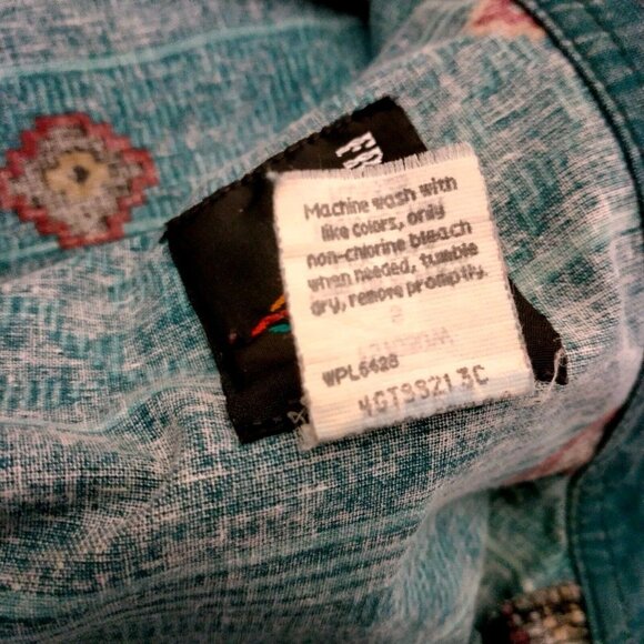 Frontier Series Western Shirt Small Teal Southwest Geometric Button Down READ - Picture 9 of 15